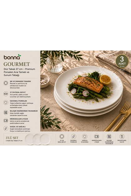 Bonna gourmet premium porcelain flat plate 27 cm