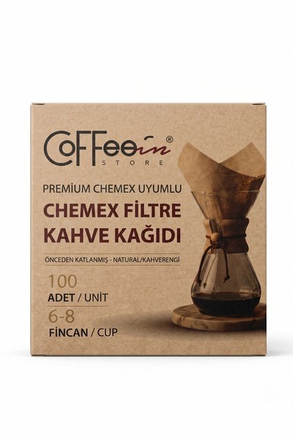 Natural Chemex Filtre Kağıdı 5-13 Cup Uyumlu 100 Adet Kahve Demleme Filtresi