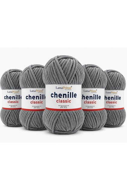 Chenille Velvet Yarn (Chenille Classic) Amigurumi Yarn - 5 Yumak - 557 Gray