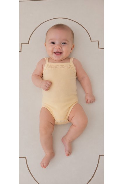 2-Pack Baby Girl Athlete Bodysuit with Snap Fasteners 100% Cotton Lace Strap Baby Bodysuit Pink Yellow
