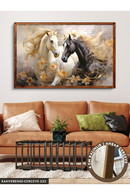 Asil Atlar Tek Parça Kahverengi Çerçeveli Kanvas - Canvas Tablo