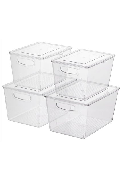 Set de 4 cutii de depozitare, transparente, stivuibile, în 2 mărimi, pentru bucătărie și baie