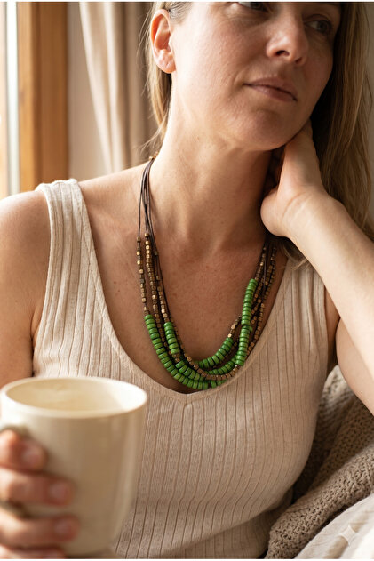 Handmade Multi-Row Wooden Beaded Authentic Necklace
