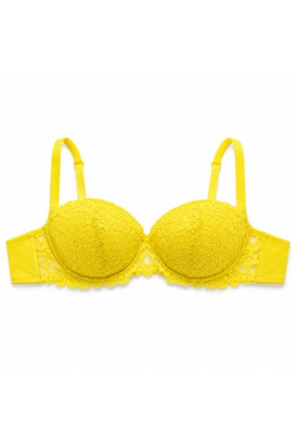 Yellow Lace Padded Bra with Adjustable Straps, Size 40 | Floral Lace Design, Back Closure, Padded Cups, Daily Wear, Women's Lingerie