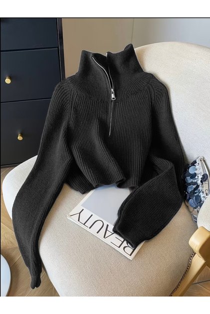 Pulover de damă cu guler răsucit, cu mâneci italienești, oversize, tricotaj de bază