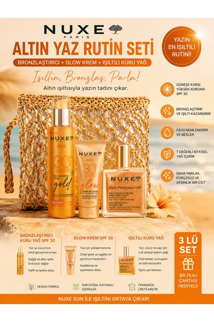 Sun Golden Summer Routine Yaz Seti |-Cildi Besleyici, Bronzluk ve Işıltı Veren 3'lü Bakım Seti