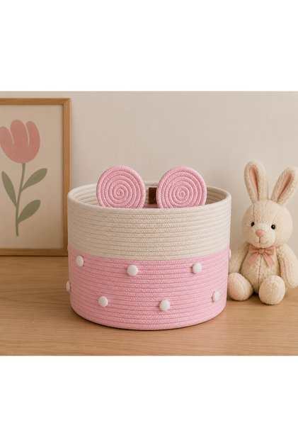 Pink and White Decorative Basket – Kids & Baby Room Organizer (20X18 cm)