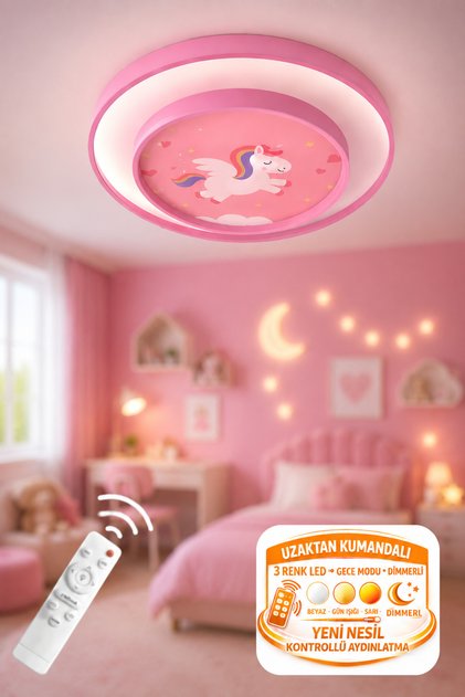 Fubao 2 Katlı Modern Tasarım Uzaktan Kumandalı Dimmerli 3 Renk Ledli Işıklı Çocuk Odası Avizesi 50 cm