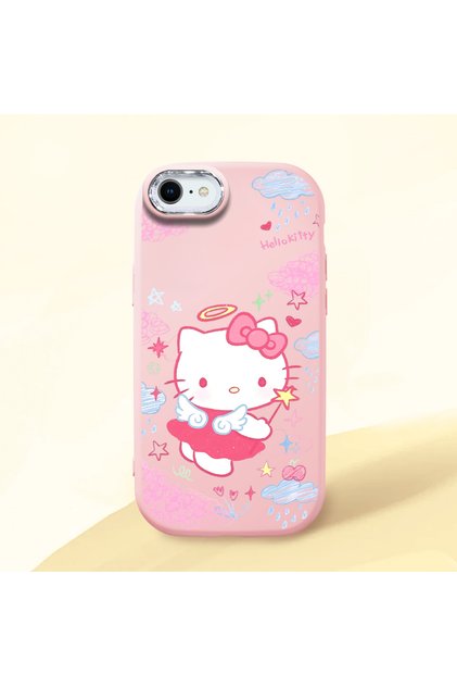 iPhone 7 Compatible Case with Camera Protection Pink Silicone Couple Phone Case with Kitty Pattern