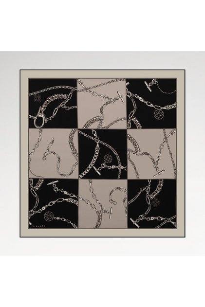 Milano Women's Chain Pattern Tivil Silk Scarf Black Vison 90X90
