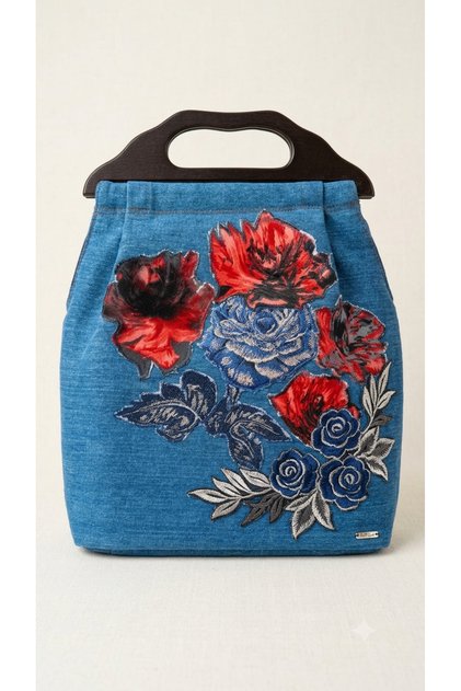 Handmade Wooden Handle Special Design Denim Bag