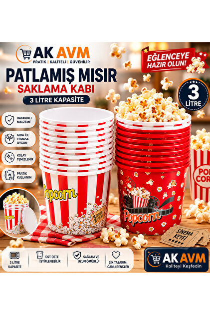 3 Litre Popcorn Kovası Patlamış Mısır Kovası Sinema Parti Atıştırmalık Servis Kabı
