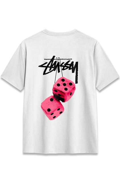 Stüssy Pink Dice Back Printed T-Shirt Stussy Dice Printed T-Shirt Unisex 100% Cotton Breathable Thick Fabric T-Shirt