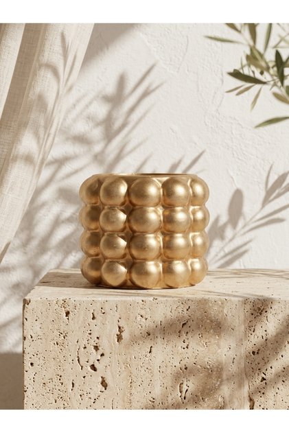 Bubble Gold Dekoratif Saksı 14,5 x 12 cm | El Yapımı Beton Saksı | Modern Ev Dekoru