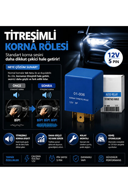Titreyen Korna Rölesi (Kesici Röle) 12V 30A 5 Uçlu Korna Titretici Universal ( 1 Adet )