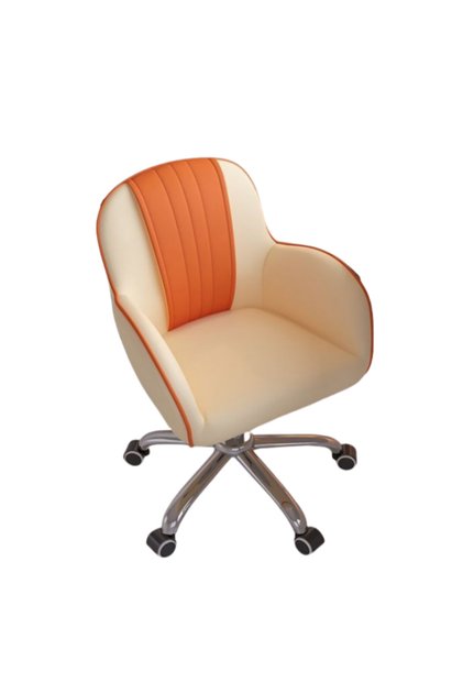 Cream Orange Ergonomic Office Chair 360° Swivel Adjustable Height Computer Desk Chair Soft Upholstered Vanity Chair with Wheels for Bedroom Study
