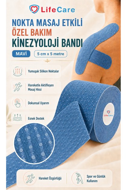 Kinesio Tape Nokta Masaj Akupunktur Etkili 5 Cm X 5 M Ağrı Bandı Mavi