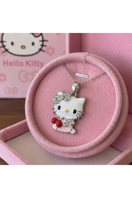 Hello Kitty Cherry Kolye - Sanrio İlhamlı Kedi Kolye