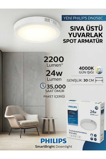 DN058C 24W 30CM Genişlik 2200Lümen 4000k Gün Işığı Sıva Üstü Yuvarlak Spot Armatür