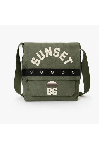 Sunset Printed Khaki Eyelet Messenger Bag