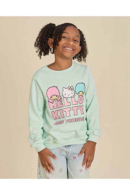 Girls Green Hello Kitty Glitter Print Sweatshirt