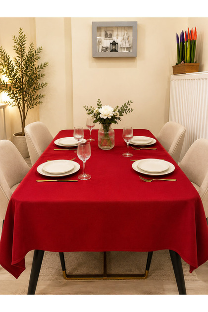Liquid-Proof Linen Red Tablecloth |   Custom Size |   65% Cotton 35% Polyester |   Oeko-Tex ®   Standard 100