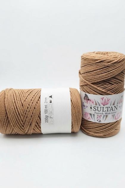 1 piece sultan cotton macrame 260 gram 100 meter 2 mm rope bag amigurumi basket supla material - color: 0022 sultan coffee