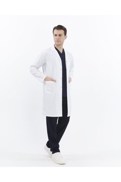 Erkek Hemşire Eczacı Doktor Öğretmen Önlüğü Ceket Yaka Beyaz