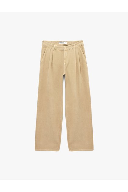 Cotton Pocketed Low Waist Pleated Wide Leg Jean Trousers - Bianca Wide Leg Jeans
