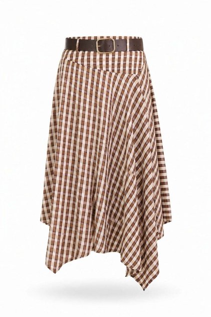 Brown Belted Asymmetrical Cut Skirt 39758