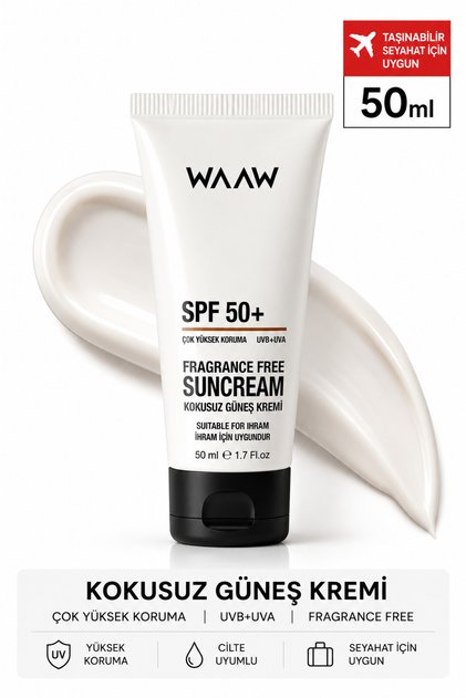 Hac ve Umre İçin İhrama Uygun Kokusuz Güneş Kremi SPF 50+ 50 ml