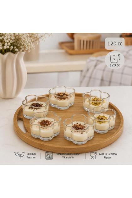 6 lı Cam Puding Tatlı Dondurma Kahvaltılık Kase Seti Çerezlik Magnolya Sunum Kasesi 120cc