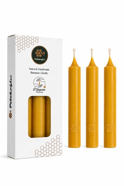 Doğal Sarı Balmumu Mum Bakkal Mumu (Fener Mumu) 3 Adet, 13 cm, 4 Saat, Parlak Alevli