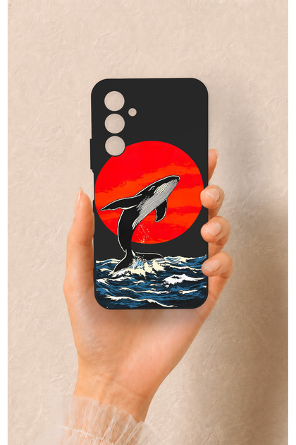 Samsung A54 Compatible Red Sun Whale Patterned Silicone Case