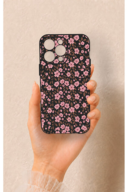 iPhone 14 Pro Max Compatible Mini Pink Flower Pattern Silicone Case