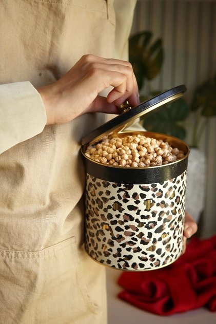 Leo Patterned Metal Storage Container, 14 X 15 Cm, Food Container, 2.1 Lt