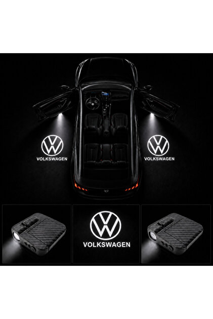 Yeni Volkswagen Kapı Altı Logo Projektör Led Işığı 2'li Set Pilli Kablosuz Kapı Karşılama Lambası