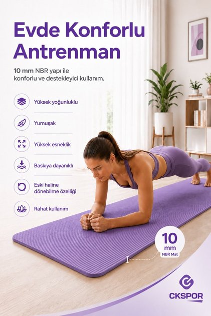 10 mm NBR Egzersiz Matı Kaymaz Pilates Matı Taşıma Askılı Yoga Pilates Fitness Minderi