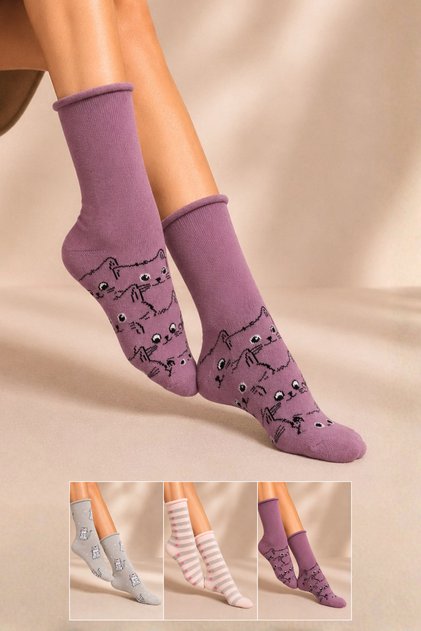 Women's Cotton Elasticless Patterned Socks Multi-Colored 3-Pack