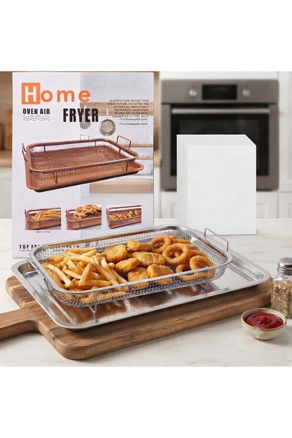 Air Fryer Fırın Tepsi & Sepeti – Kızartma Yağı Süzme Aparatı ve Çıtır Pişirme Seti | 2’li 32.5X24.5X8 CM