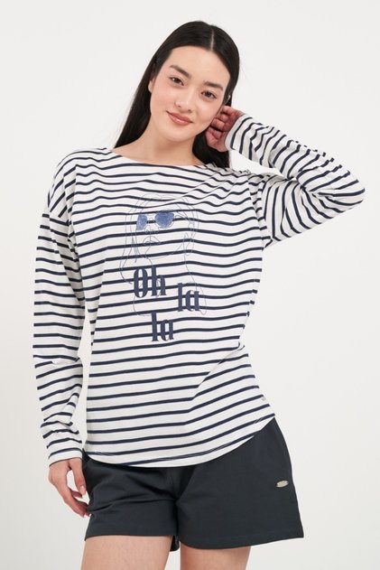 - Tricou dama cu maneca lunga si dungi