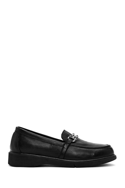 Women's Black Buckle Leather Comfort Loafer Af170001Dv