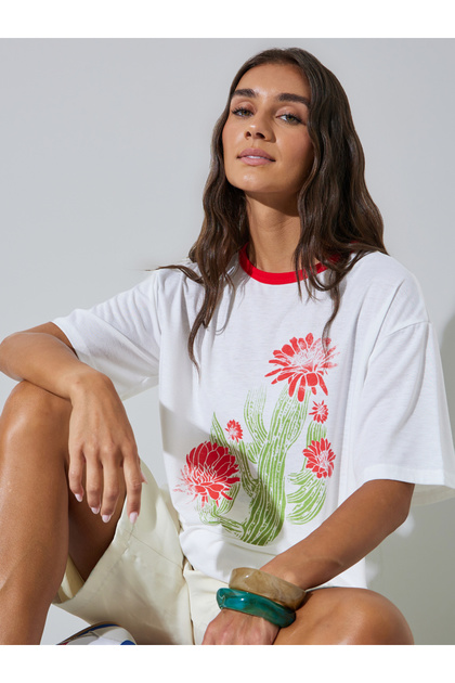 White Floral Print Oversize T-shirt