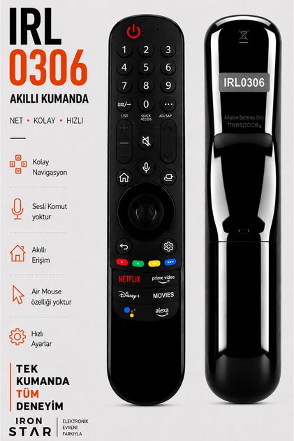 Akıllı TV kumandası / Universal akıllı kumanda / Smart TV kumandası / televizyon kumandası / Android TV uyumlu kumanda / oled kumanda / qled kumanda / qned kumanda / ırl0306