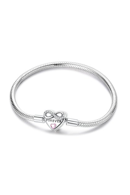 18cm KTB134 Original 925 Sterling Silver Charm Bracelets Heart Clip Bead Snake Chain Bracelet Fit Ch