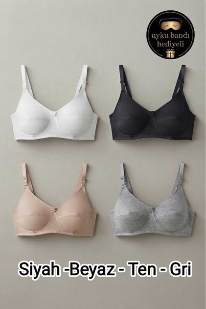 Pack of 4 Women's Combed Cotton Bras Without Cotton Sponge and Without Underwire - with Sleep Band and Gift