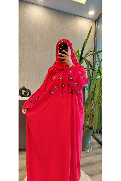 Pamuklu Kumaştan, Çiçek Desenli, Kolay Giyilir ve Pratik, Tek Parça Namaz Elbisesi