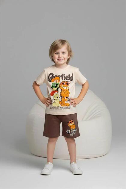 Printed Boys' T-Shirt and Shorts Set - 6639