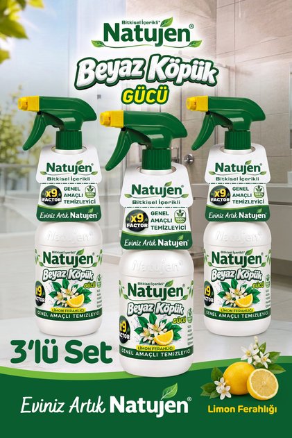 Natujen 3 Adet Genel Amaçlı Temizleyici Beyaz Köpük Gücü Limon
