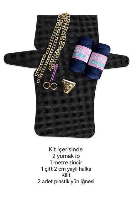 Canvas Bag Kit Navy Blue No.3 45X21Cm Canvas - Polyester Macrame No.3 Plastic Canvas Bag Set DIY Knitting Kit